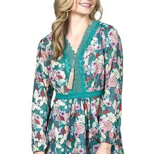 Matilda Jane Womens Top Kookaburra Floral Chiffon VNeck Size Small